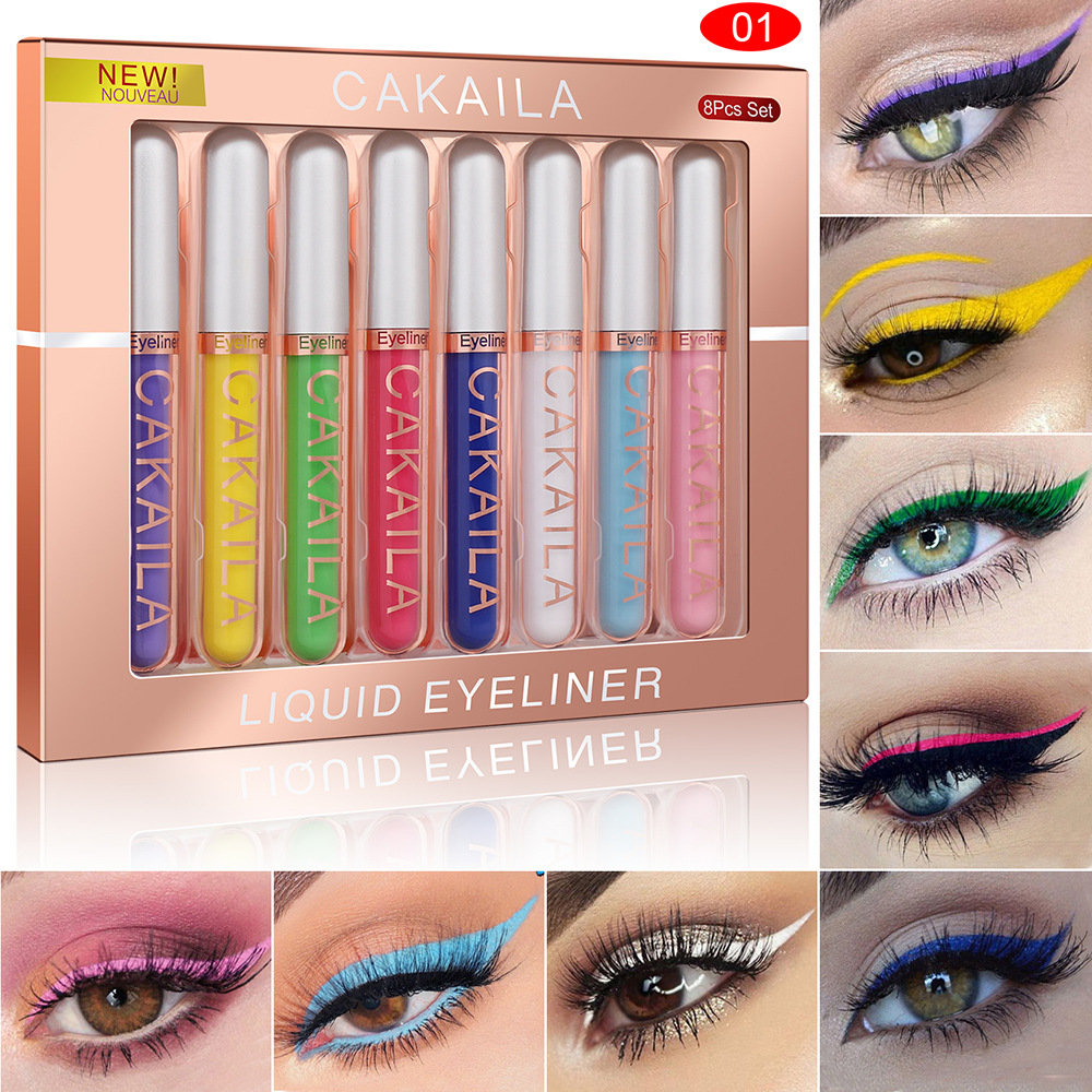 Waterproof Liquid Eyeliner Pen - ชุดอายไลเนอร์กันน้ำ 8 สี ติดทนนาน กลิตเตอร์และสีสันสำหรับแต่งตา เครื่องสำอาง