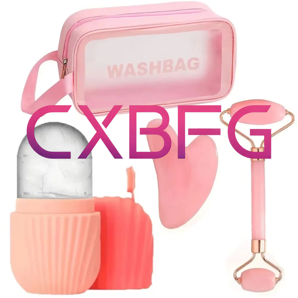 Face Ice Roller Puffiness - ชุดนวดหน้า 4/1 ชิ้น ประกอบด้วยลูกกลิ้งสองหัว หัวกัวซา รูปหัวใจ