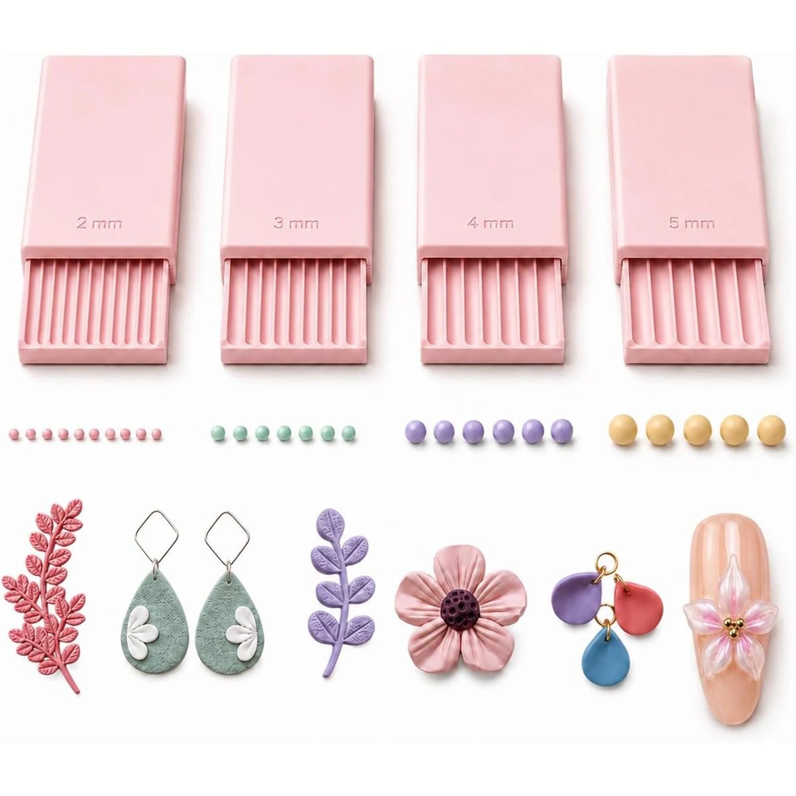Nail Art - เครื่องมือทำลูกปัดเจล 3D สำหรับตกแต่งเล็บ 4 ชิ้น, ลูกกลิ้งลูกปัดสำหรับทำดอกไม้เจล