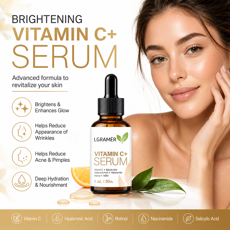 Hyaluronic Acid Facial Serum - เซรั่มบำรุงผิวหน้าวิตามินซี+ไฮยาลูรอนิค แอซิด ช่วยให้ผิวกระจ่างใส ลดเลือนริ้วรอย บำรุงผิวให้ชุ่มชื้น ลดจุดด่างดำ