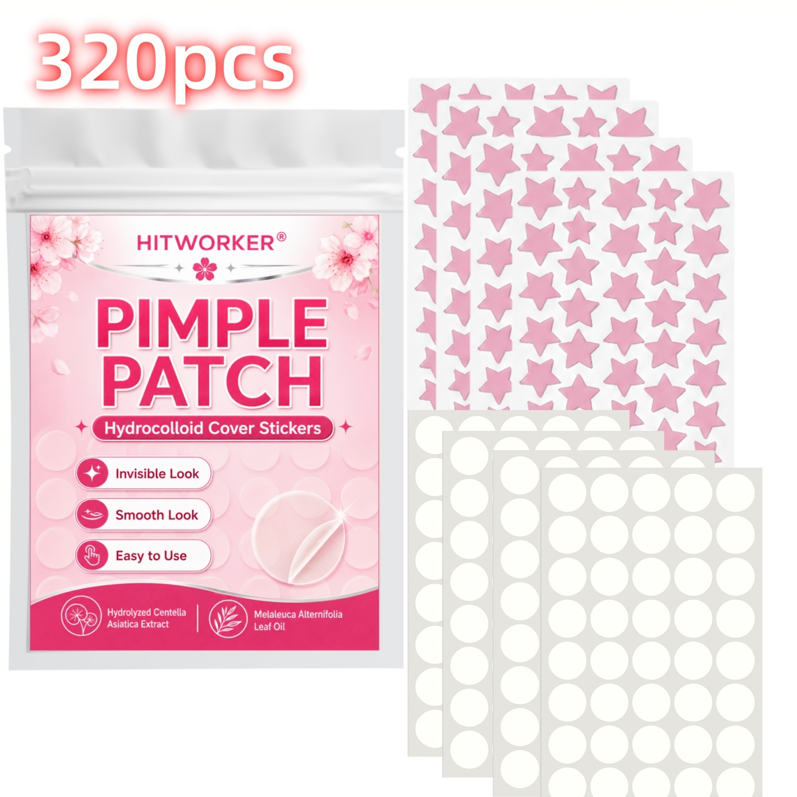 Hydrocolloid Pimple Patch - แผ่นปิดแผลไฮโดรคอลลอยด์แบบใส 320 ชิ้น รูปทรงดาวและวงกลม ชุดความงามน่ารักสำหรับใช้ในชีวิตประจำวัน