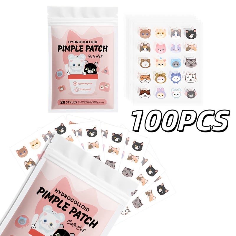 Skincare - แผ่นแปะสิวรูปแมวน่ารัก 100 ชิ้น กันน้ำและกันเหงื่อ เหมาะสำหรับทุกสภาพผิว