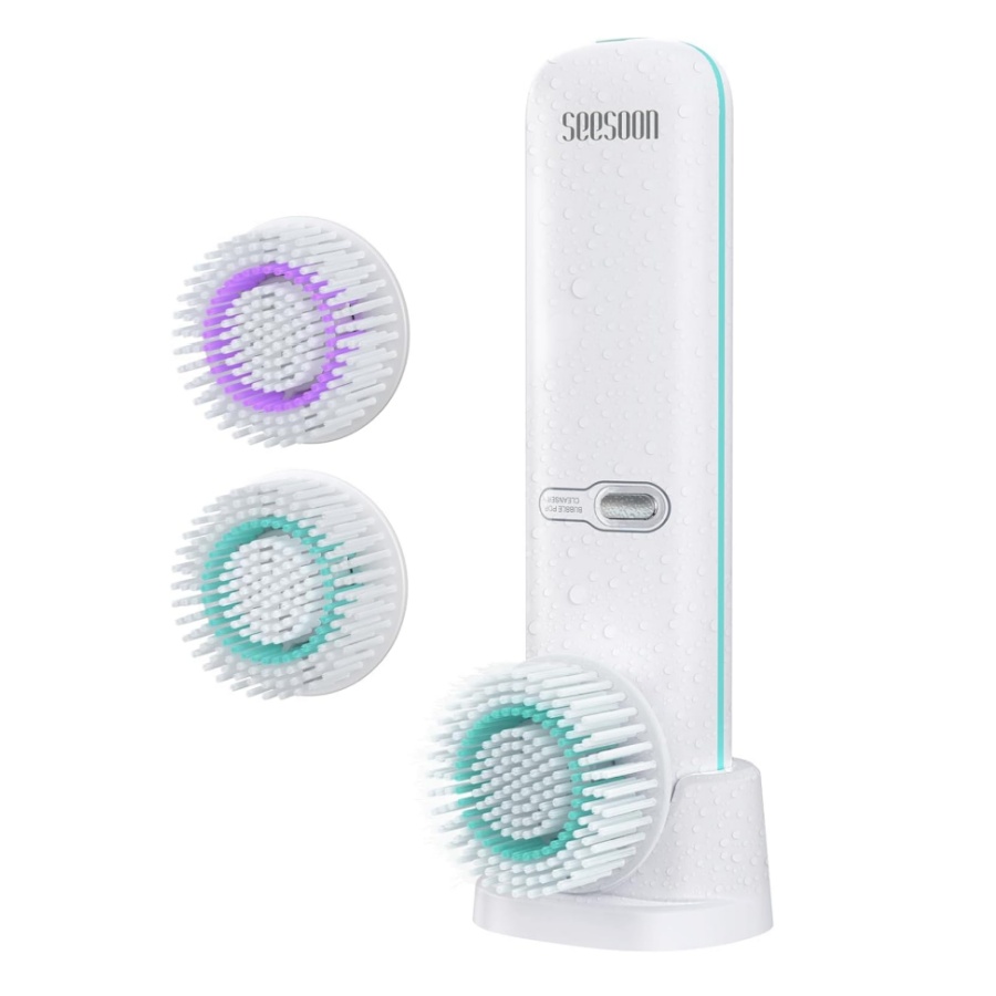 Silicone Face Scrubber Electric - แปรงทำความสะอาดผิวหน้า, เครื่องขัดผิวหน้าแบบชาร์จไฟได้ IPX7 กันน้ำ แปรงล้างหน้าแบบสร้างฟองอัตโนมัติสำหรับเครื่องซักผ้าแบบหมุนสำหรับผู้หญิงและผู้ชายพร้อมหัวแปรง 4
