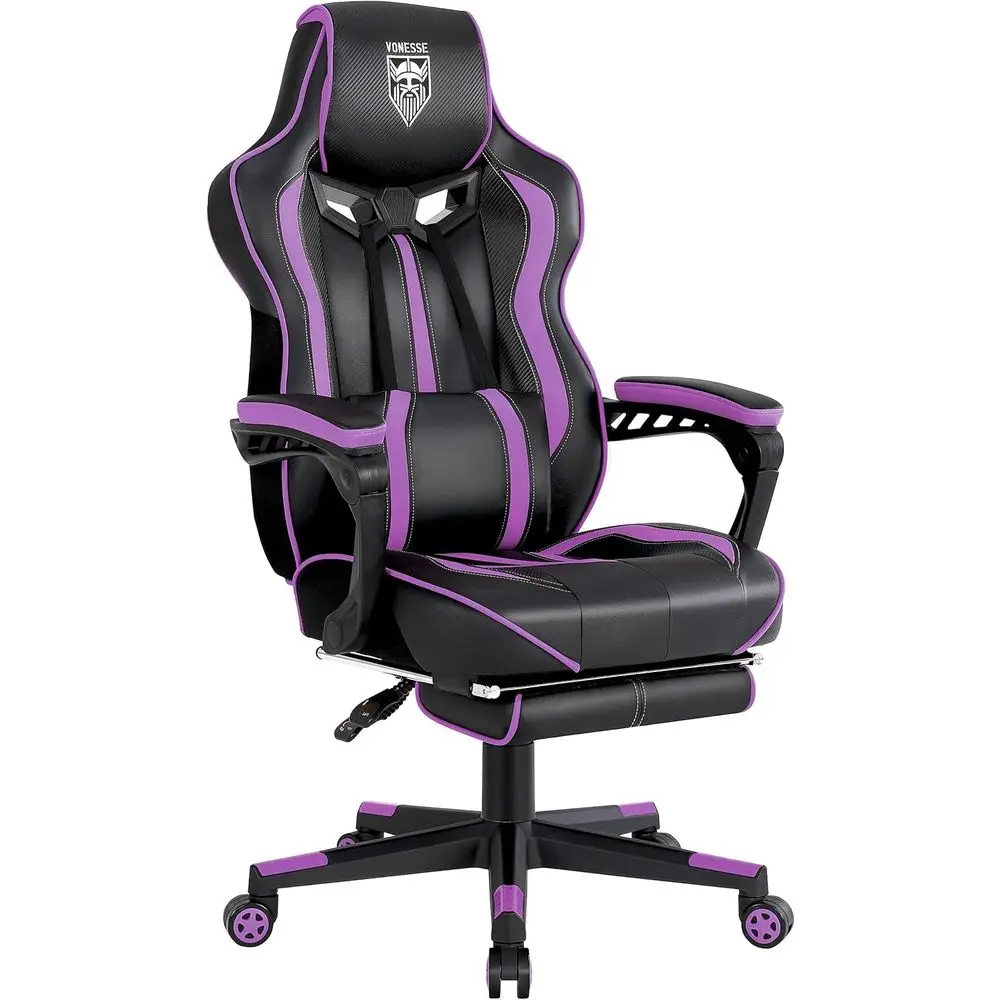 Massage - เก้าอี้เล่นเกมปรับเอนตามหลักสรีรศาสตร์สำหรับผู้ใหญ่พร้อมระบบนวด เก้าอี้เล่นเกมพีซีขนาดใหญ่และสูง - สีดำ