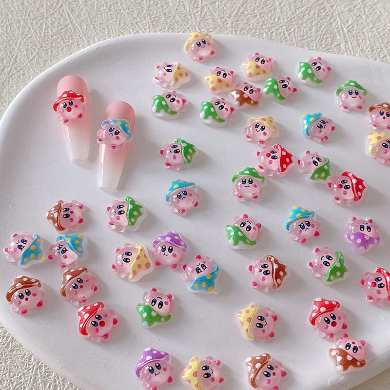 Nail Art - 2/10/20 ชิ้นเคอร์บี้ เนล ชาร์มส์ 3D เรซิ่นน่ารักการ์ตูนอุปกรณ์ตกแต่งเล็บไอซ์โปร่งใสตกแต่งเล็บ