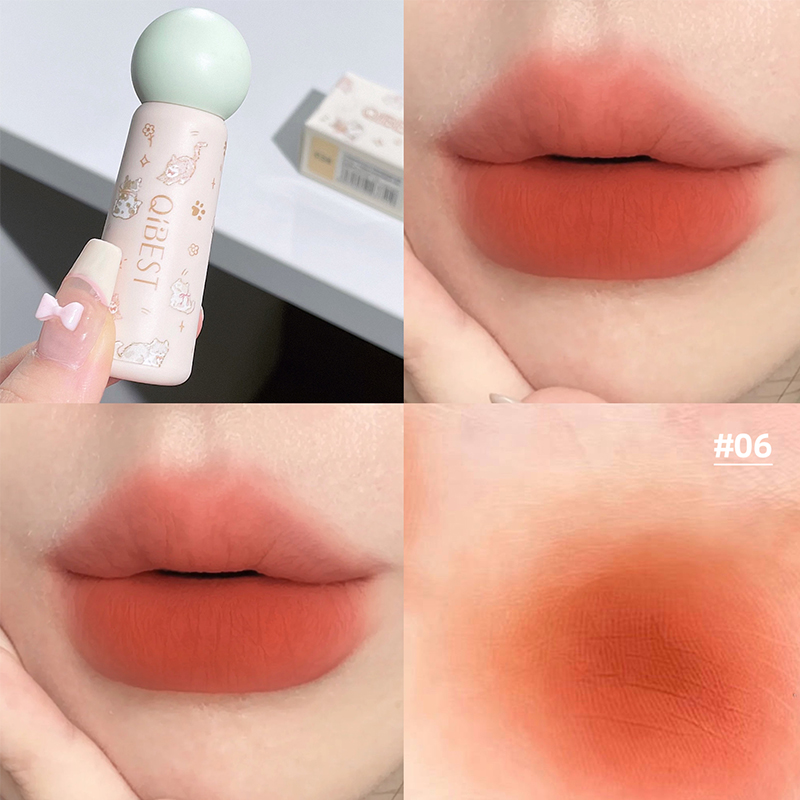 Matte Velvet Lip Tint Long Lasting - QIBEST ลิปแมทกำมะหยี่น่ารัก กันน้ำ ไม่ติดแก้ว ติดทนนาน สีชัด