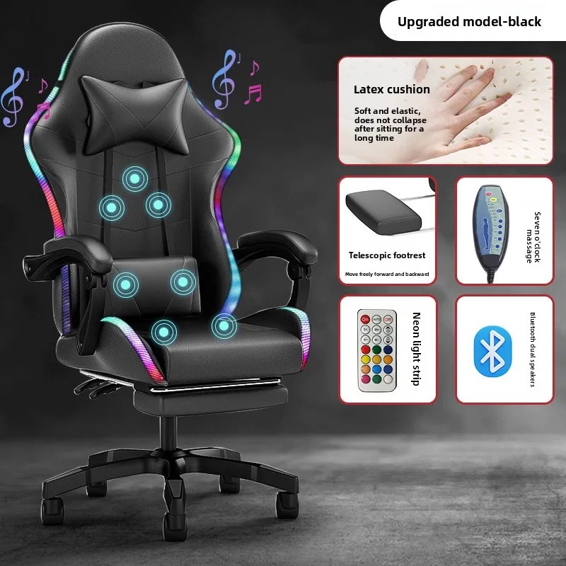 Massage - ไฟ ลำโพงบลูทูธ จอแสดงผล LED เก้าอี้เกมมิ่ง เก้าอี้แอนเคอร์