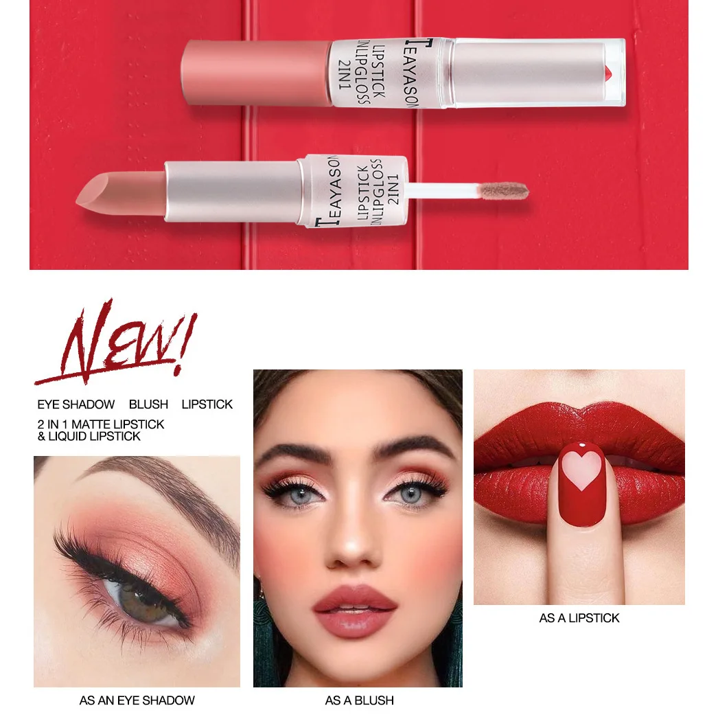 ลิปกลอสสีชมพู1ชิ้น2อิน1กันน้ำต - Matte Velvet Lip Tint Long Lasting บทวิจารณ์และราคา