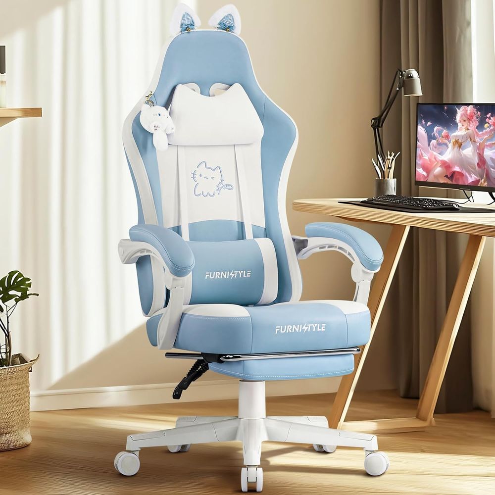 เก้าอี้เกมมิ่งสีน้ำเงิน/ขาว ออ - Massage บทวิจารณ์และราคา